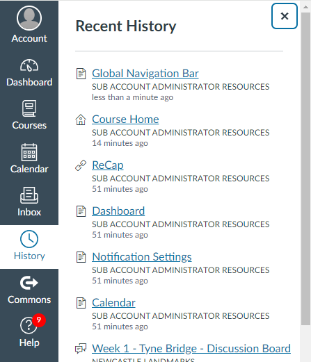 Screenshot of Canvas Page History