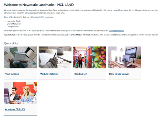 Screenshot of Canvas Course Homepage