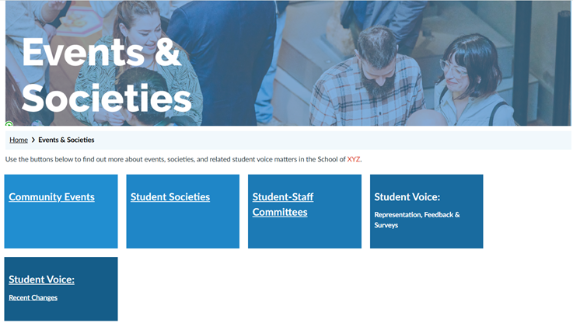 Screenshot of the Events and Societies page