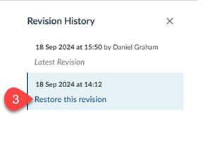 Screenshot of Page History List with Restore this Version highlighted