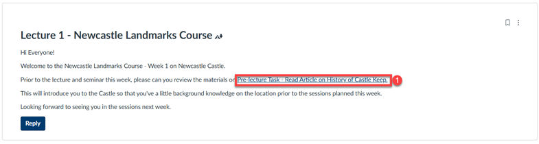Screenshot of Canvas Announcement for pre-lecture activity