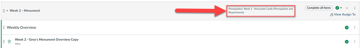 Screenshot of Canvas Module Prerequisite