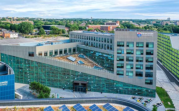 An aerial view of the Urban Sciences Building.