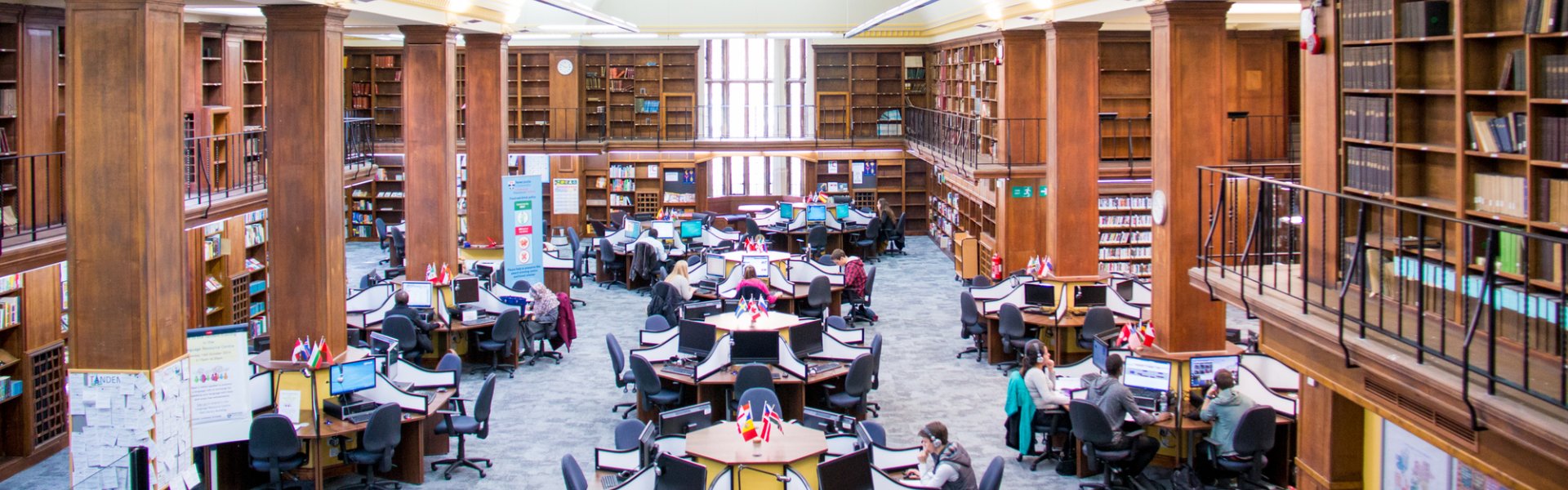 Image of the Language Resource Centre, a large space with computers.