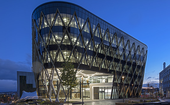 The outside of The Catalyst at night. Image: Graeme Peacock