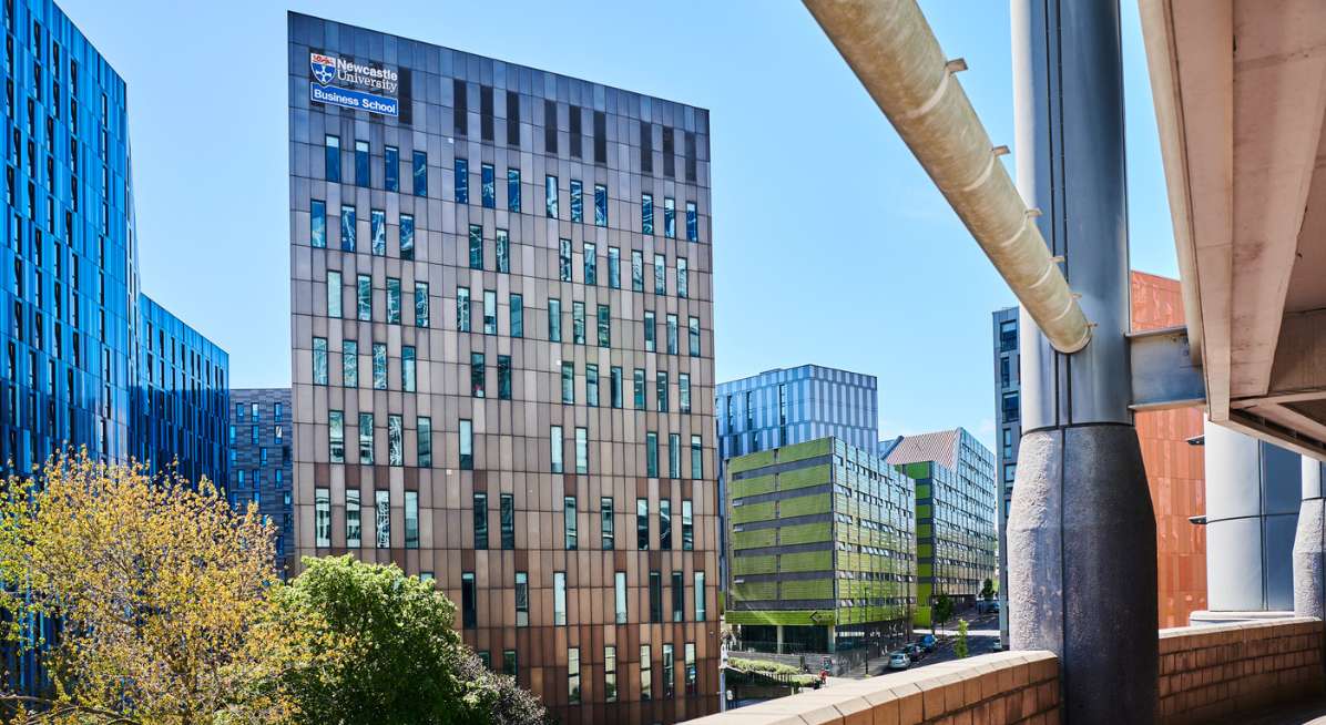 Main Newcastle University Business School building viewed from St James' Park