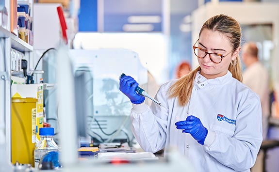 Biomedical Sciences student doing lab work at Newcastle University