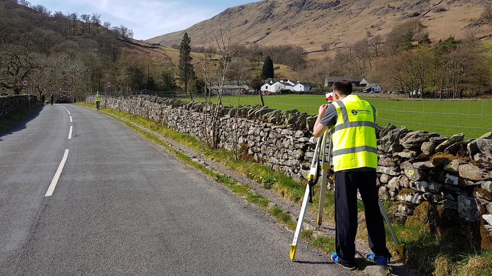 Geospatial student on a surveying field trip