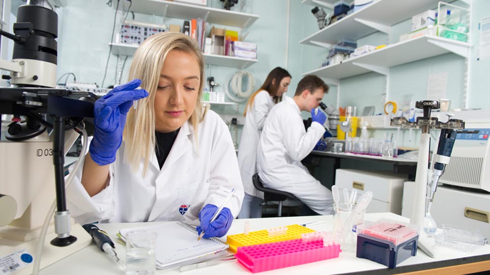 Students working in a biology lab