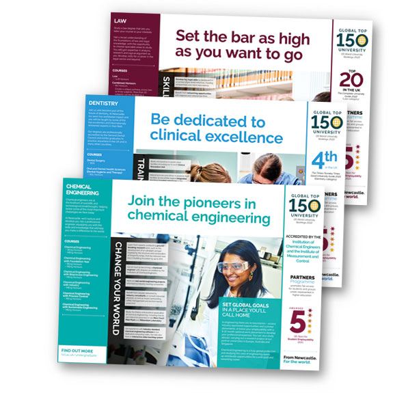 Photographic image of some Newcastle University subject brochures