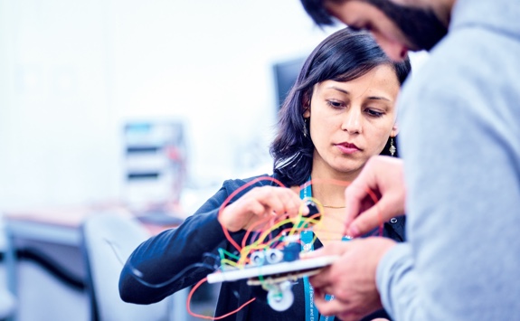 Students working on some electronic engineering
