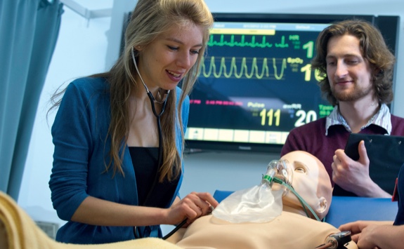 Medical students working in a lab