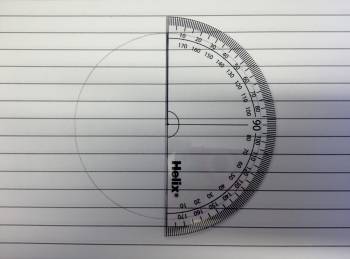 |225px|text-top|Line up the protractor with the radius of the circle.
